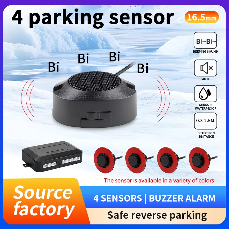 

16.5mm 4 Parking Sensor, Car Reverse Backup Radar with Sound & Silent Mode, Sensor waterproofing, 12V Safety Parking Assistance