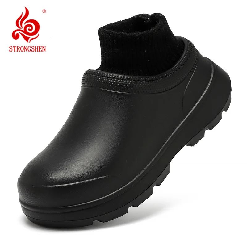 STRONGSHEN-zapatos de trabajo de cocina para hombre, calzado de Chef, antideslizante, impermeable, de algodón, para la lluvia