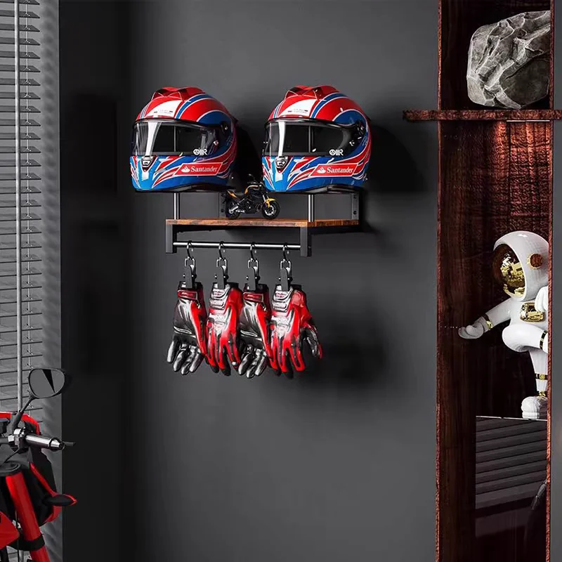 Motorcycle Gear Display Rack - حامل خشبي للخوذة يثبت على الحائط،