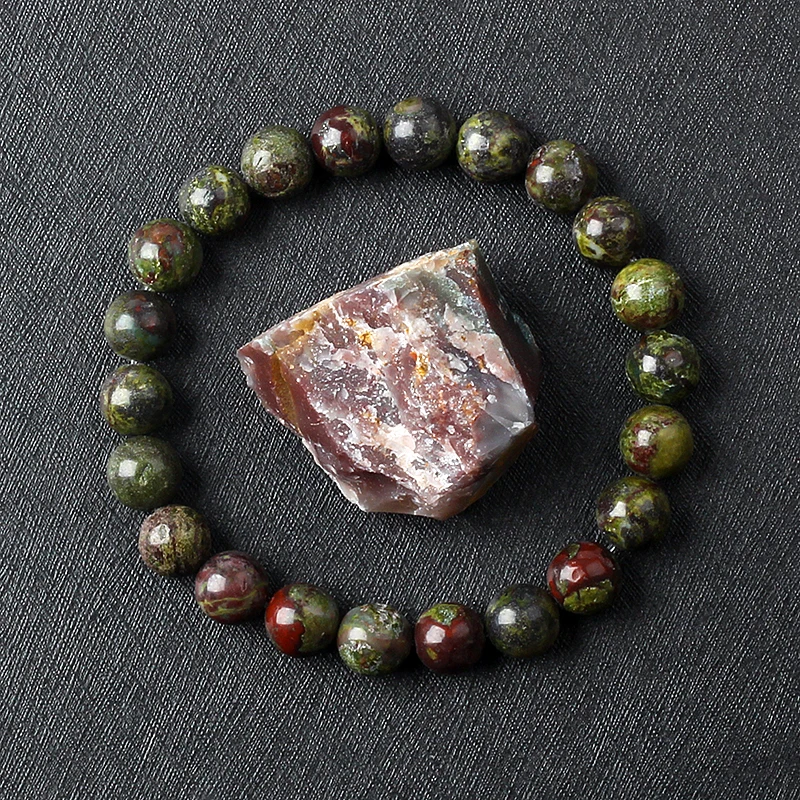 Natural Dragon Blood Stone Elastic Bracelets Women Men Charm Dinosaur Jasper Beads Healing Jewelry Yoga Meditation Bangle Gift