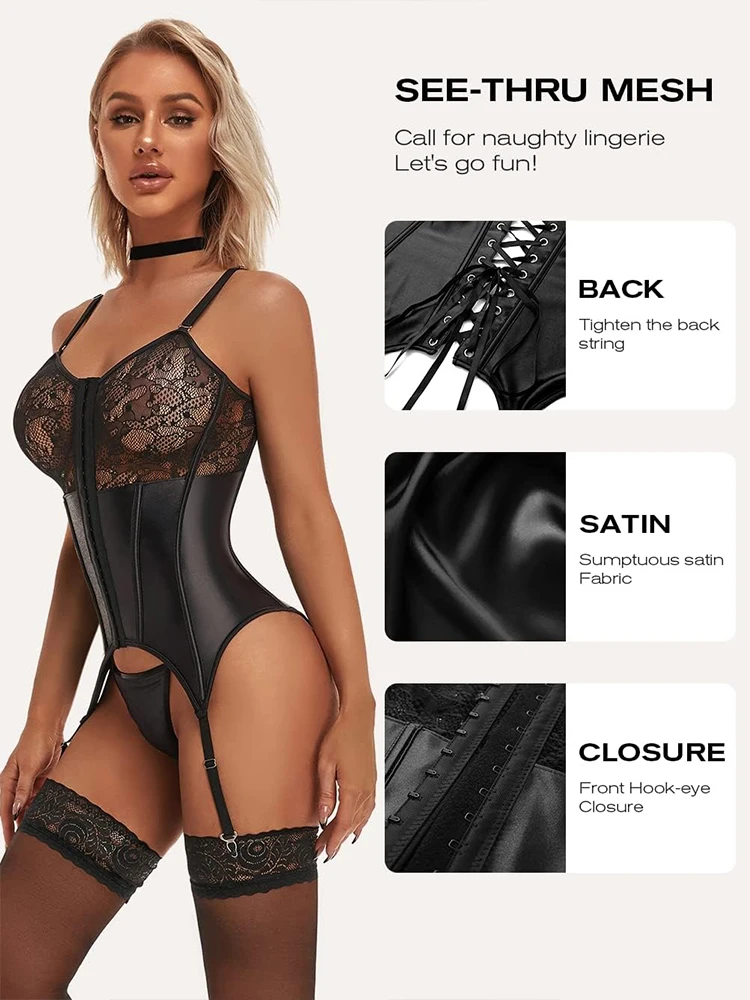 ملابس داخلية جلدية مثيرة Strappy مفتوحة الشرج الدانتيل دفع ما يصل الصدرية ملابس داخلية جمع النساء الساخن التخسيس ملابس غريبة