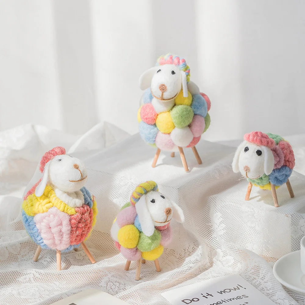 

Small Cute Ornament Xmas Holiday Christmas Statue Miniature Home Decoration Felt Sheep Figurines Party Supplies