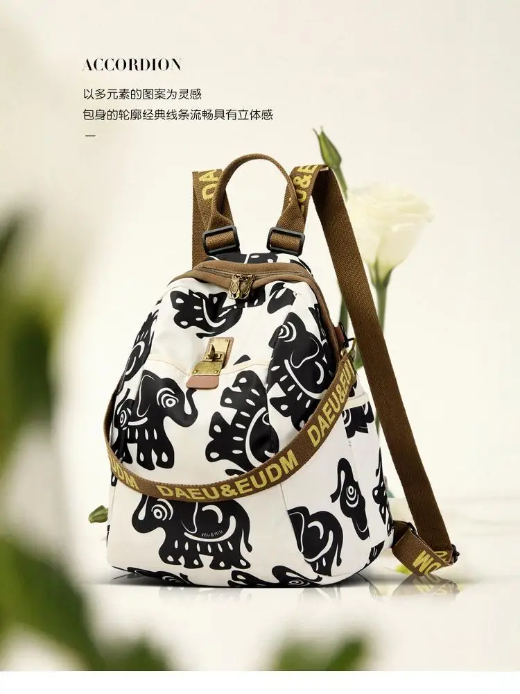 Orange Trendy Brand Printed Large Capacity Single Shoulder, Multi-Functional Oxford Cloth For Women, Travel Backpack