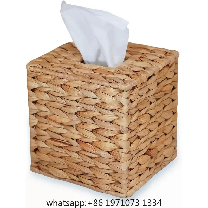 Handwoven Tissue Box Cover, Natural Handmade Wicker Napkin Box Holder, Handcrafted Square Facial Tissue