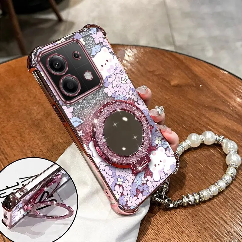 

Note13 Cute rabbit Plating Bracelet Holder Phone Case For Xiaomi Redmi 14ProPlus 13ProPlus 14Pro 13R 12Pro Note 12 14 Cover