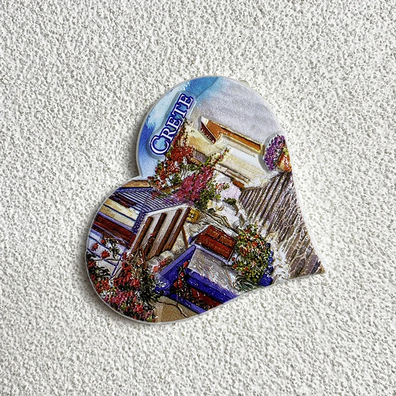 مغناطيس ثلاجة كريت ثلاثي الأبعاد على شكل قلب - تذكار يوناني رائع، مادة الراتنج، ديكور مثالي للمنزل والمكتب