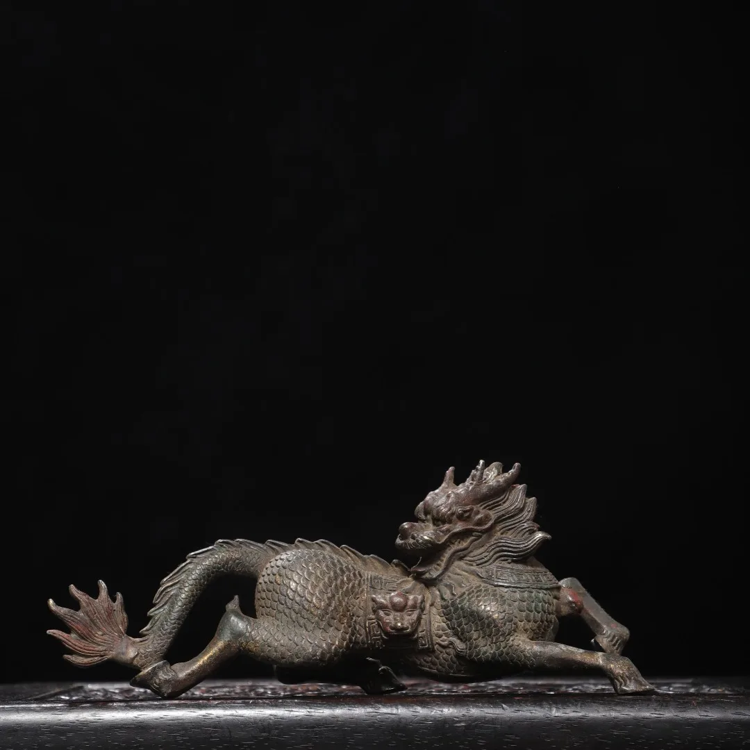 Old Bronze Cinnabar Mud gold Kirin Statue mythical beast Wenfang screen on one 's desk Amass wealth Ornaments Exorcism