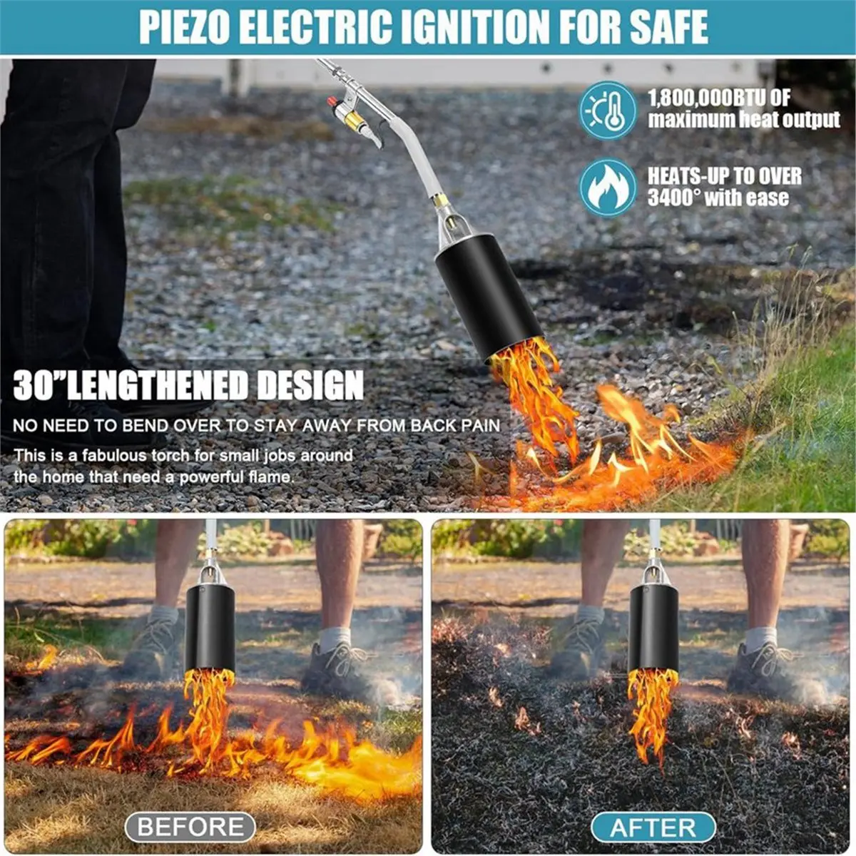 ABSF Propane Torch Weed Burner, Flame Control Blow Torch with Turbo Trigger, Flame Thrower for Garden Weed