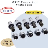 10 Pcs GX12 Aviation Circular Connector GX12-2Pin 3pin 4pin 5pin 6pin 7pin Male Female 12MM M12 Fixed Rear Nut Plug&Socket