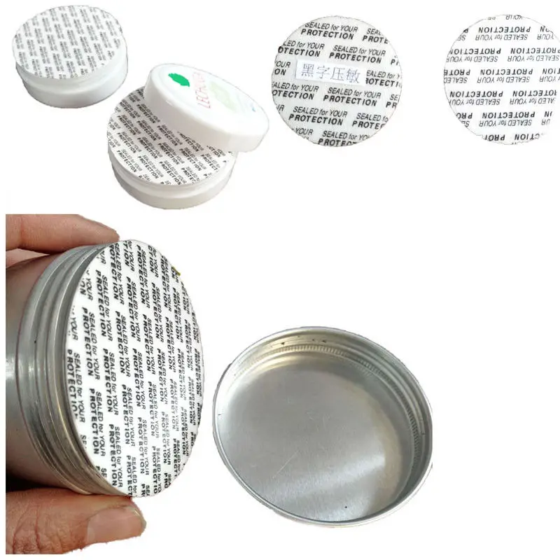 

500Pcs Per Pack Self-adhesive Foam Press Seal Cap Liners Jar Bottle Pot Tamper Food Gasket Seals Pad Black Font Press Caps