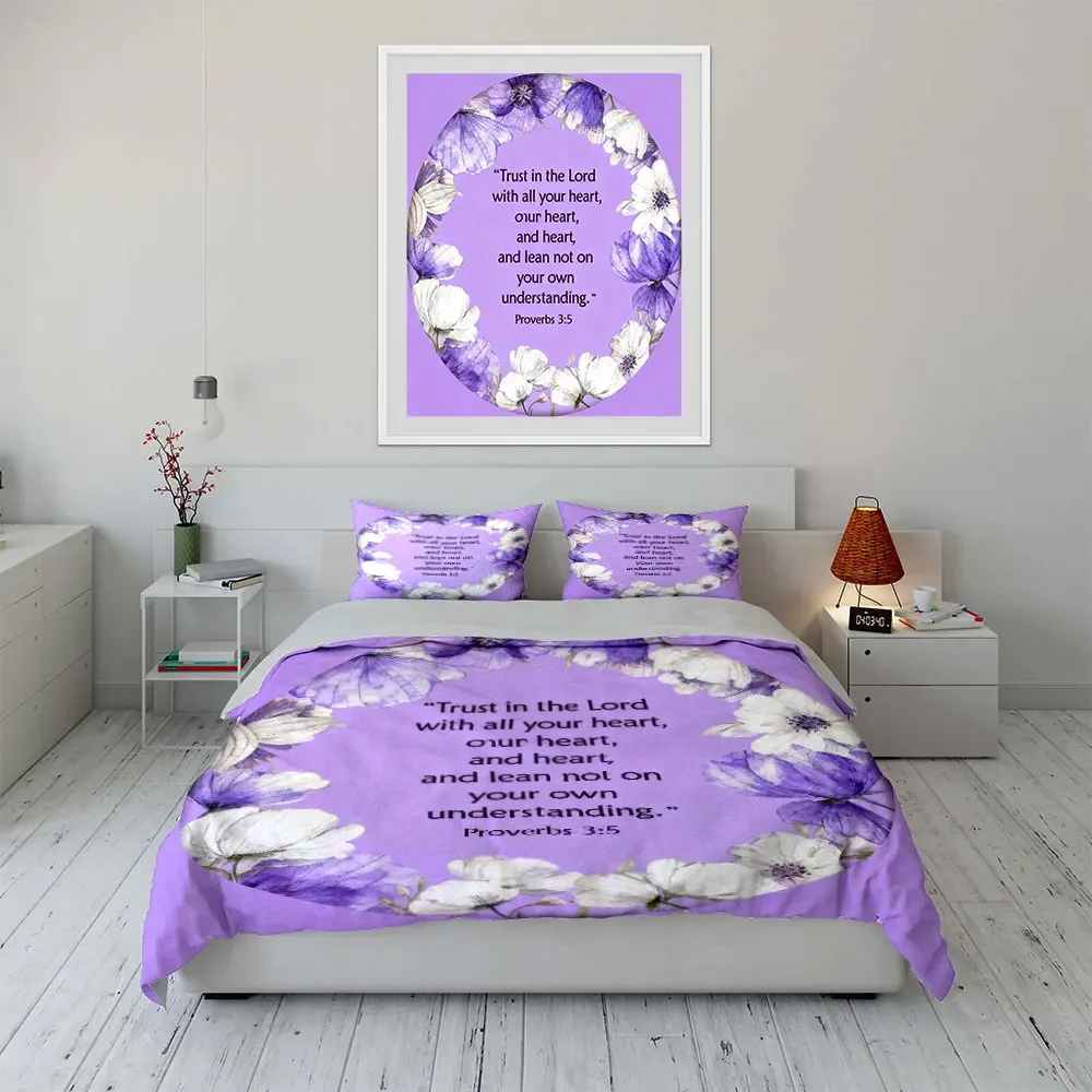Floral Christian Decor Set, Soft Comfortable Duvet Cover Bedding Set Included 1*Duvet Cover & 2*Pillowcases, gift