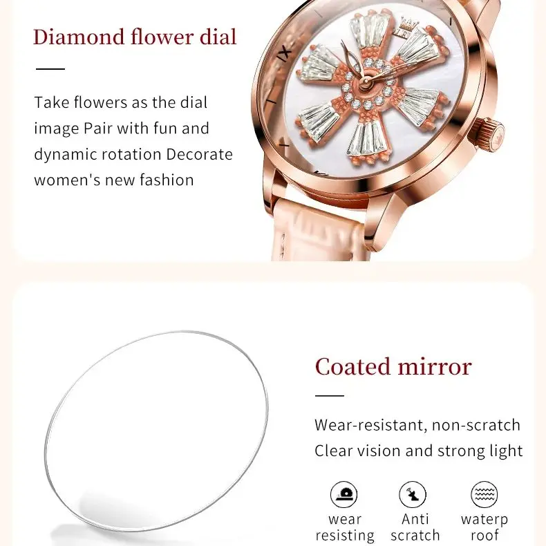 OLEVS 5579 Women\'s Watches Leather Strap Fashion Time Flies Waterproof Diamond Watch for Ladies Elegant Women\'s Wristwatches