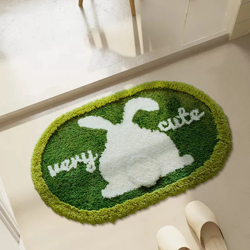 

Cartoon Tufting Rabbit Bathmat Fluffy Rug Flocking Bathroom Tub Side Mat Door Carpet Floor Anti Slip Doormat Home Spring Decor