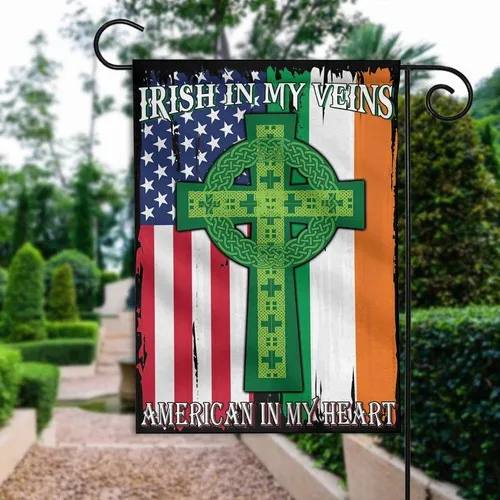 Happy St Patrick's Day Flag, Irish In My Veins Flag, Irish Celtic Cross Flag VVL YYX EEZ