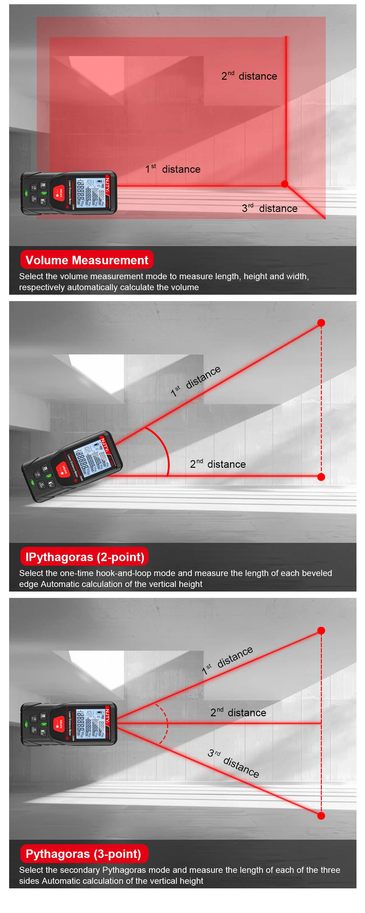 NJTY 50 m 100 m 200 m Lasermessgerät Digitales Handbandmaß ROTER Laser mit tragbarer Tasche Lanyard Datenaufzeichnungen IP54 Entfernungsmesser – Detail 7
