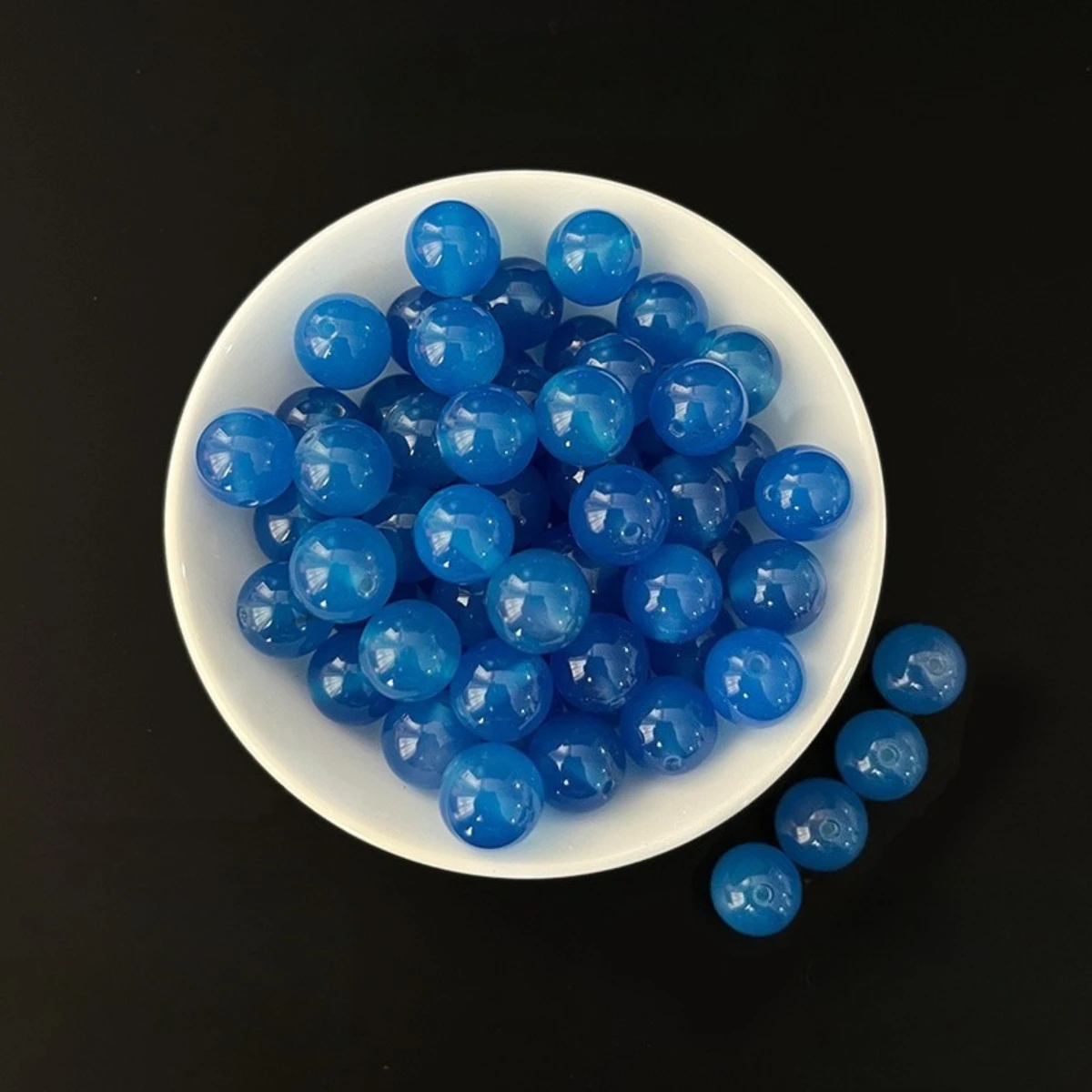 60pcs 6mm-10mm Natural Blue Agate Beads Smooth Polished Round Loose Gemstone Color Enhanced
