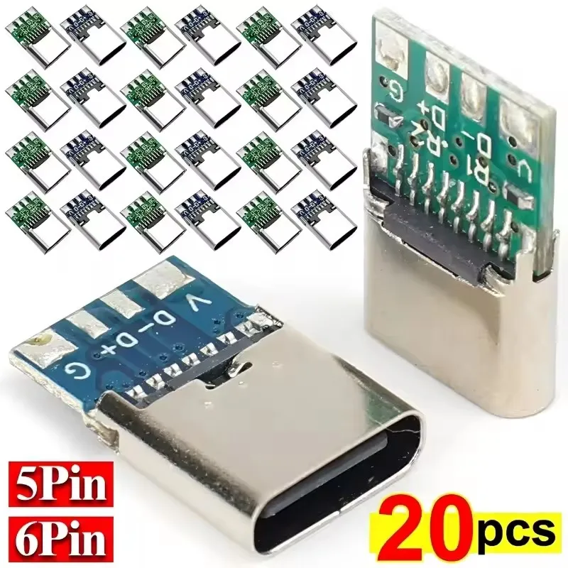 USB Type C Connectors 5 Pin/6 Pin Connector Female Socket Receptacle Adapter PCB Board Port USB-C Power Jack Accessories