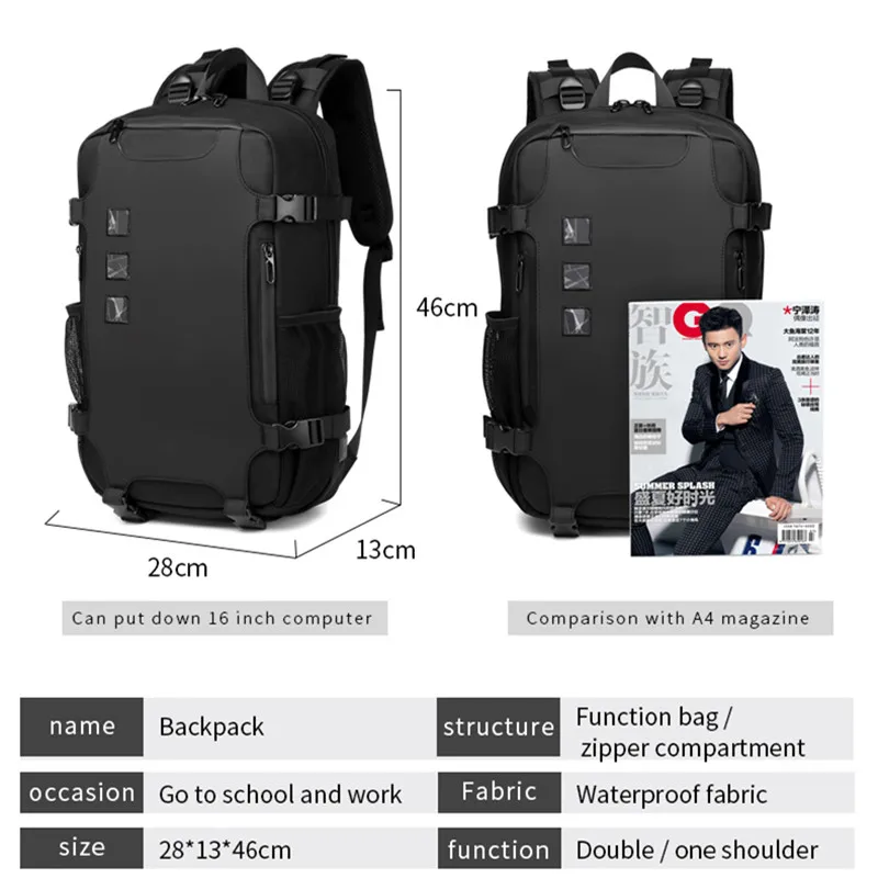 OZUKO Men Backpack Large Capacity 16 inch Laptop Backpacks USB Charging Teenager Schoolbag Male Waterproof Travel Bag Mochilas