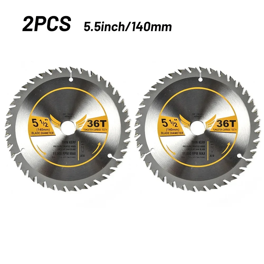 2PCS Circular Saw Blade 5-1/2inch X 5/8inch Arbor 36 Tooth Carbide Tungsten Saw Blade Cutting Wood Carbide Discs Cutting Tool