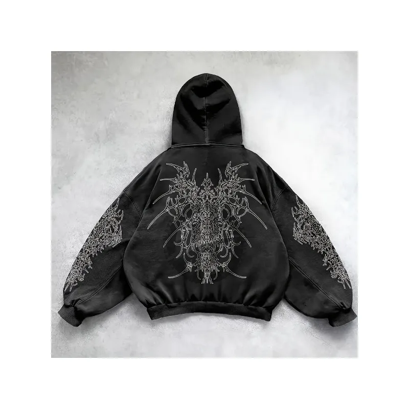 Lockerer, lässiger Kapuzenpullover mit rundem Spinnen-Buchstaben-Print, modischer Kapuzenpullover, atmungsaktiver Rundhalsausschnitt, Street-Style – Detail 5