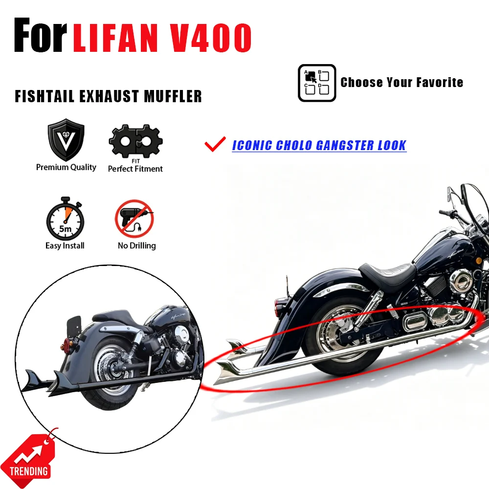 Para Lifan V400: Escapamento Fishtail Estilo American Gangster Cholo Vicla - Acessórios de Moto Modificados