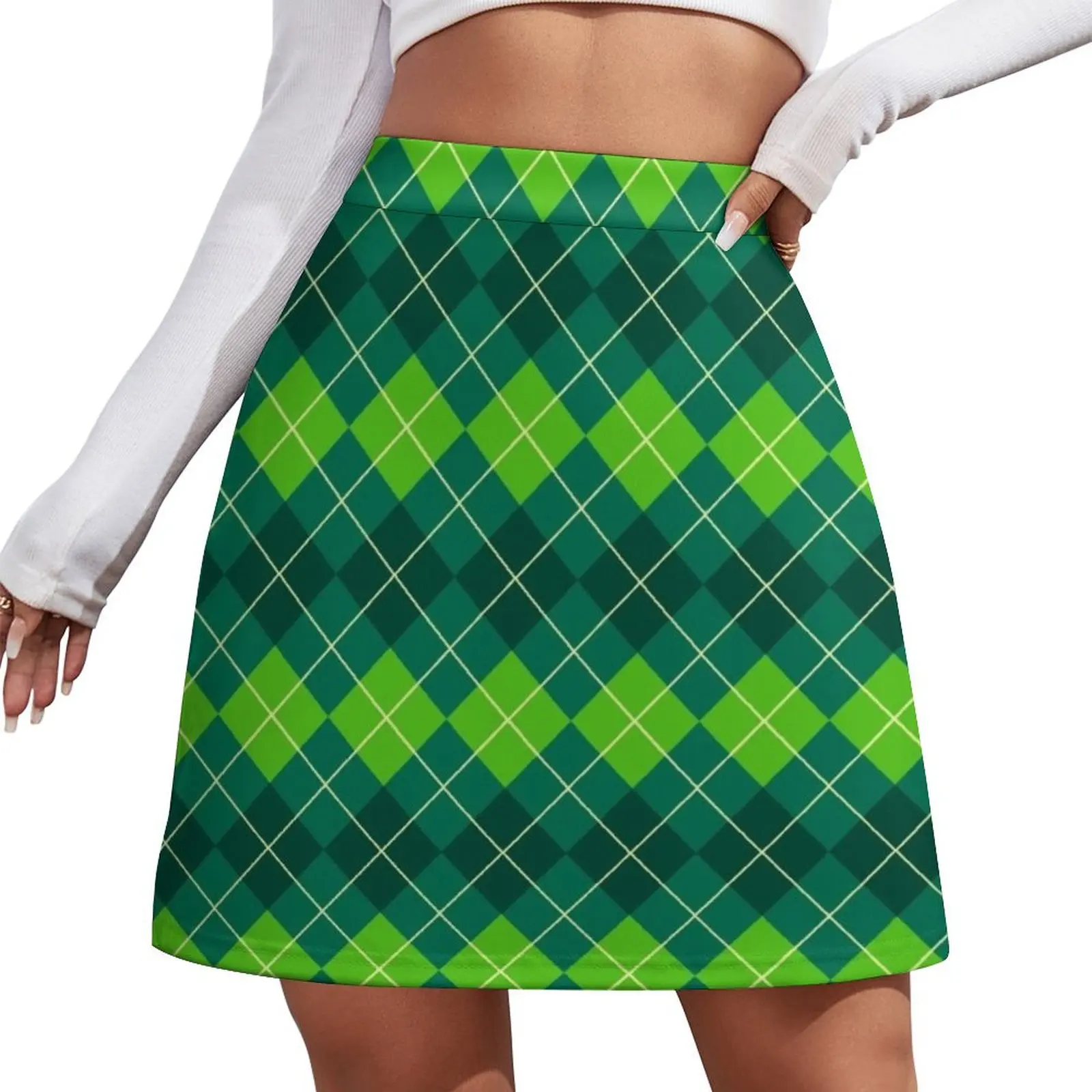 

Green Argyle Pattern Mini Skirt new in dresses Women skirts Mini Skirt