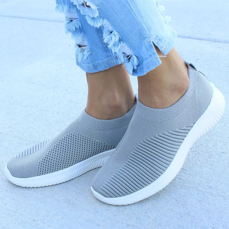 Women Shoes Knitting Sock Sneakers Women Spring Summer Slip On Flat Shoes Women Plus Size Loafers Flats Walking