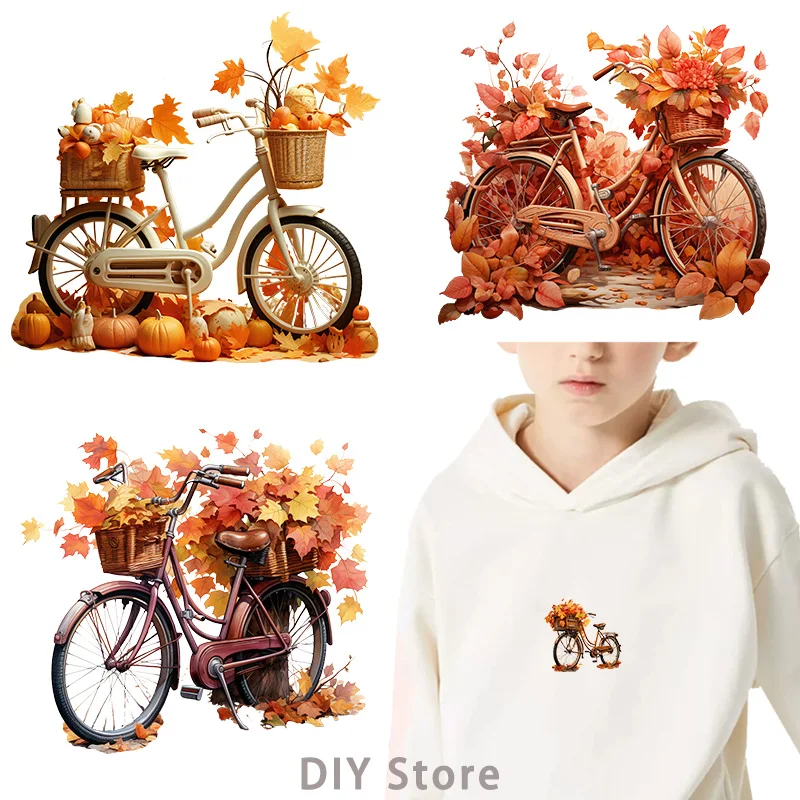 autumn Bicycle dtf Heat Transfer iron on transfer for clothing Iron On Patches Iron On Patches For Clothing Thermal for Clothing