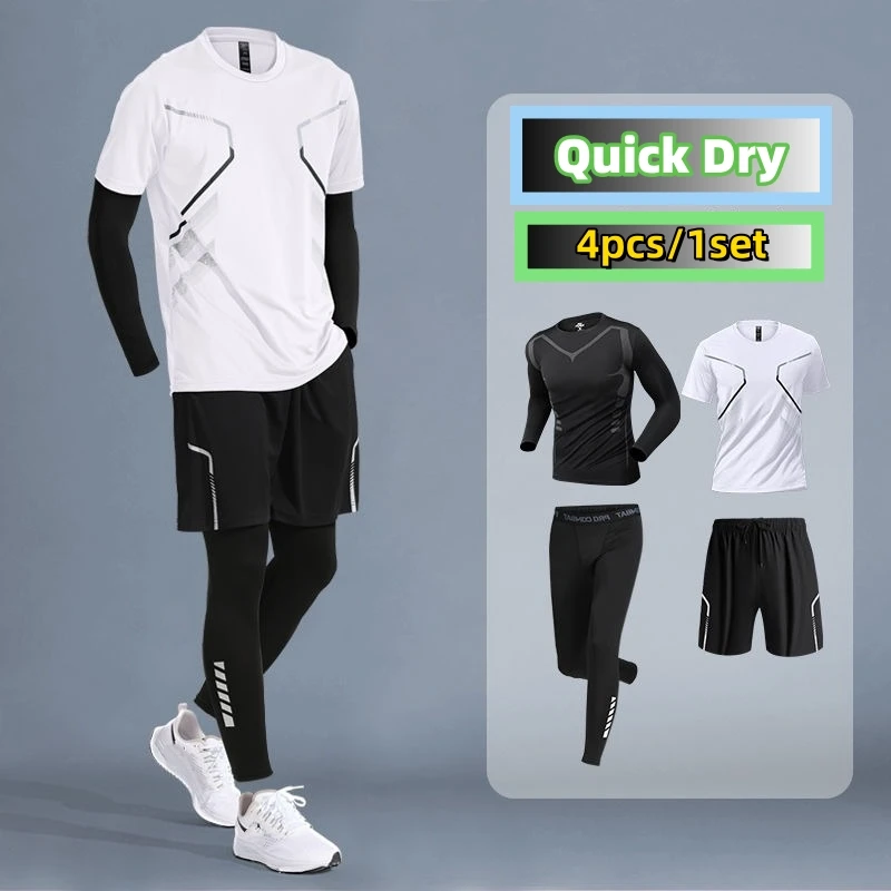 

Ice Silk Sports Men Sets Quick Dry Breathable Trendy Quality Gym Youth Clothes Run Basketball Training 4 Season Tops Shorts Suit