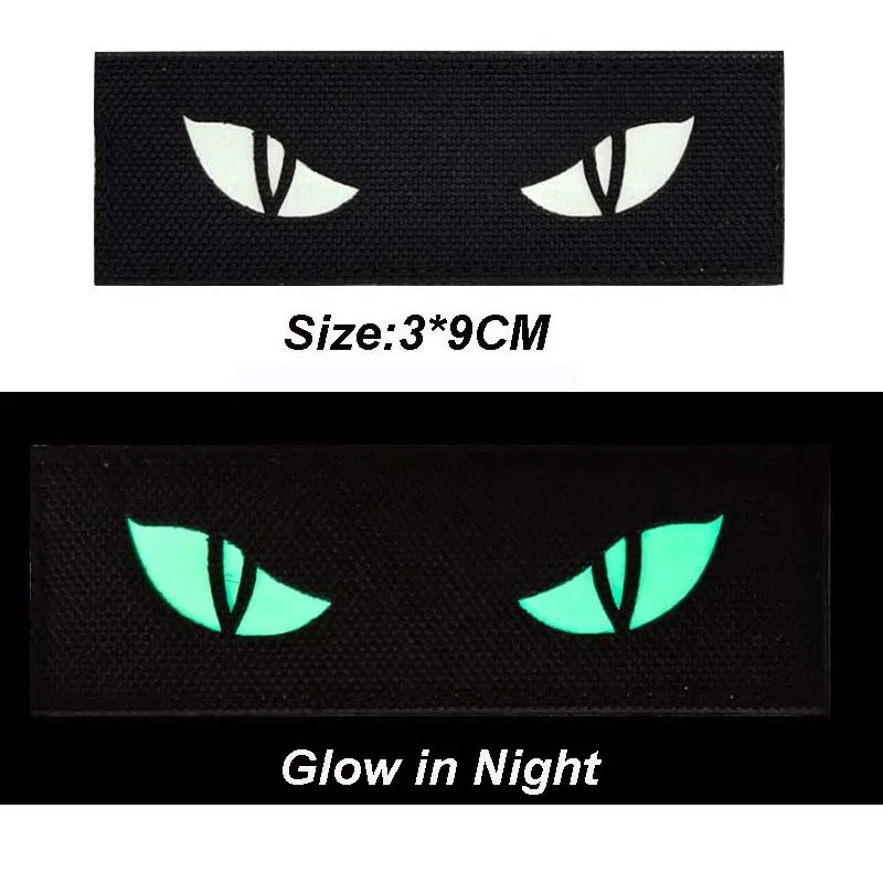 2 Stück/Set, Katzen-Tigeraugen-Klettverschlüsse, im Dunkeln leuchtende Patches, militärische Aufkleber, taktische Applikationen für Rucksack, Weste, Helm, Ausrüstung – Detail 4
