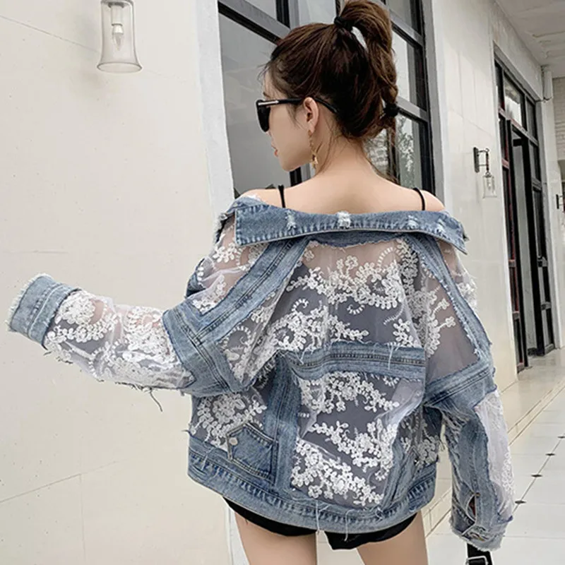 New Patchwork Frayed Edges Hole Denim Jacket