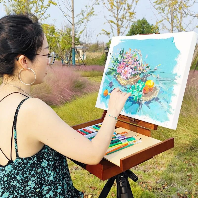 Wooden oil painting sketching easel oil painting box portable desktop lifting outdoor art folding multi-functional style art