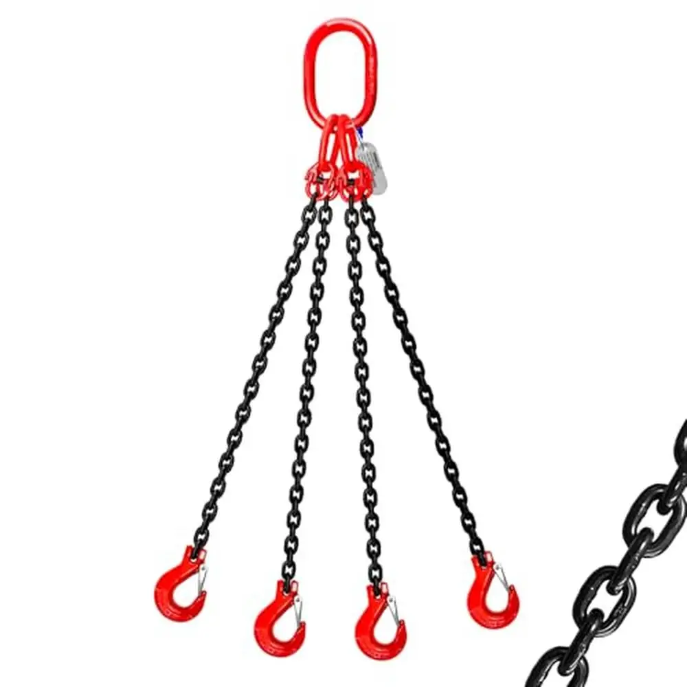 Industrial Grade 3T G80 Alloy Steel 4 Leg Chain Sling 6600LBS Capacity 5 Ft Lifting Chains Grab Hooks Heavy Duty Transport