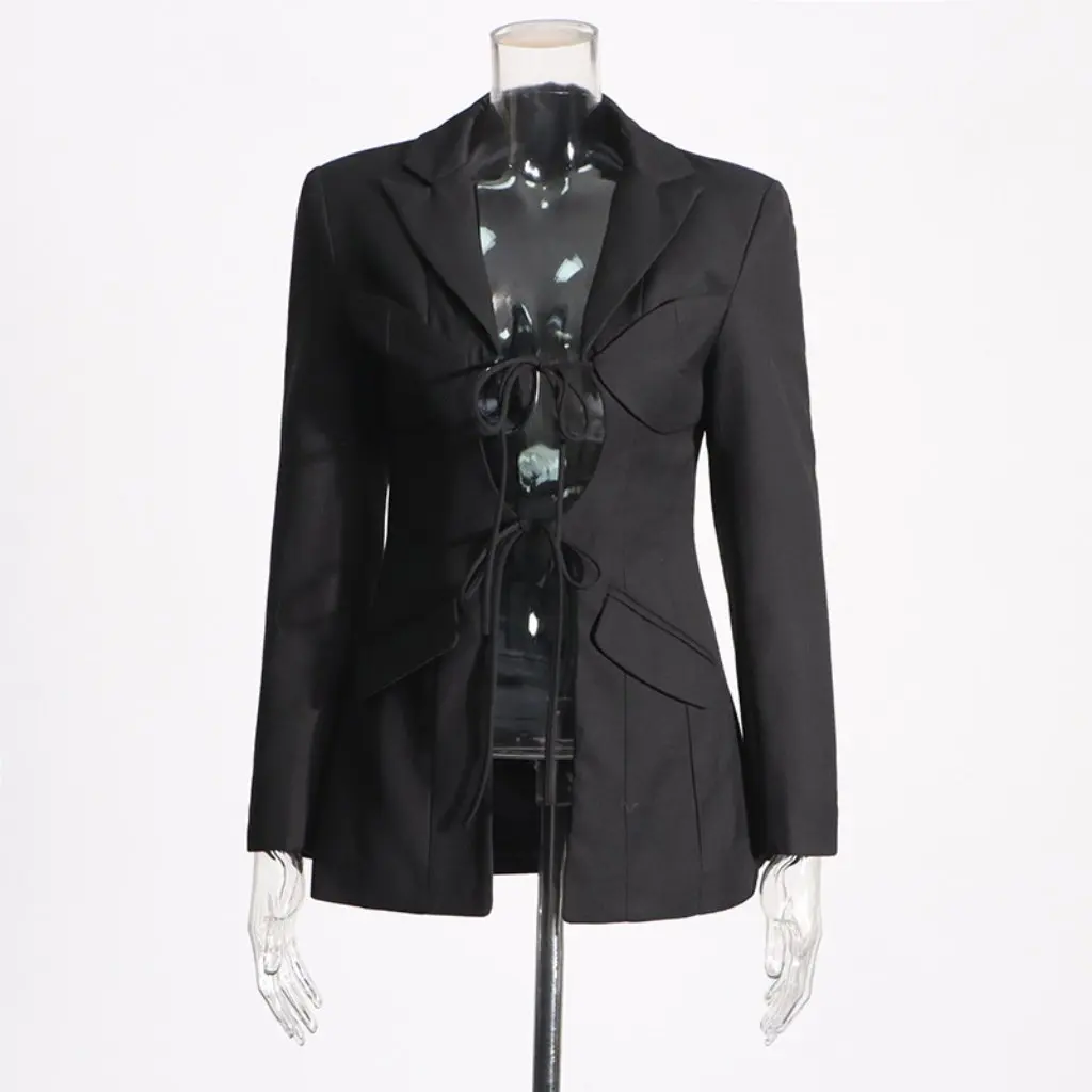 

Women's Asymmetrical Design Lace-Up Slim Suit Jacket Personalized European American Style Cut out Summer New