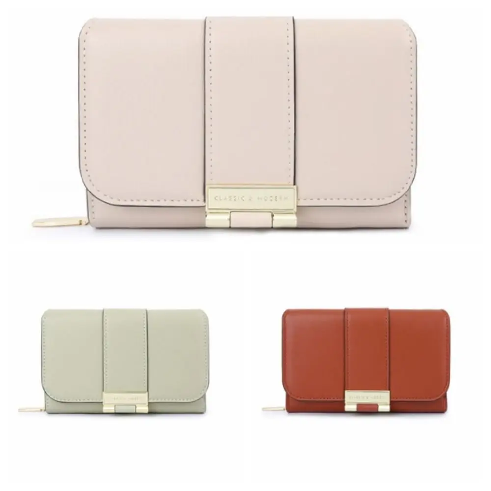 Retro Purse PU Leather Short Wallet Zipper Multifunctional Three Fold Wallet Foldable Large Capacity Women Card Holder Gift