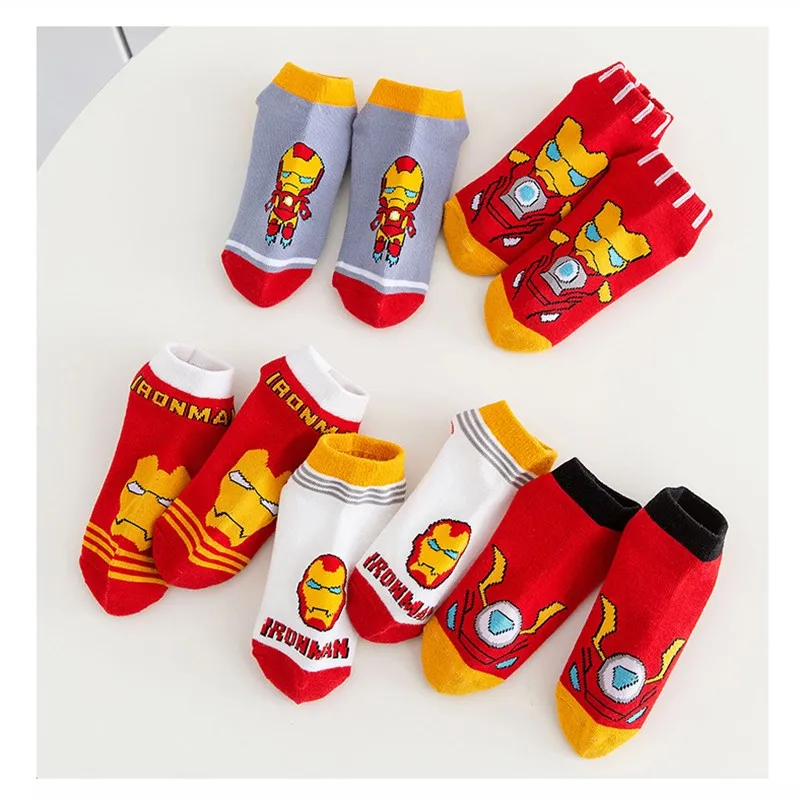 5 Pairs Spiderman Children Socks Anime Kids Boys Short Sock Iron Man Captain America Cartoon Baby Summer Spring Boat Socks 1-12Y