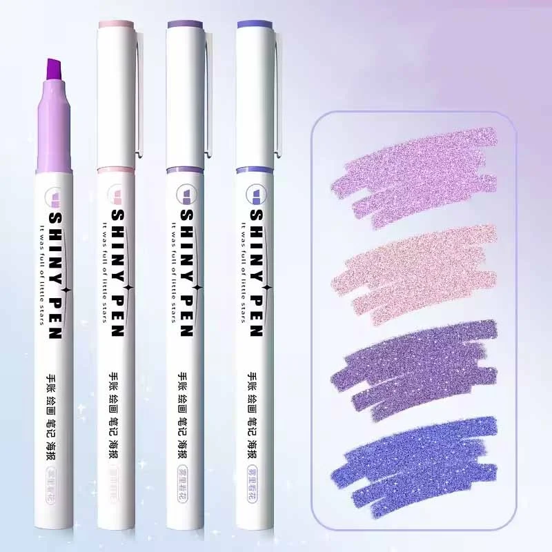4 Colors Pastel Glitter Highlighters Star Glitter Shiny Doodle Marker School Writing Supplies For Students Kids Drawing Notes