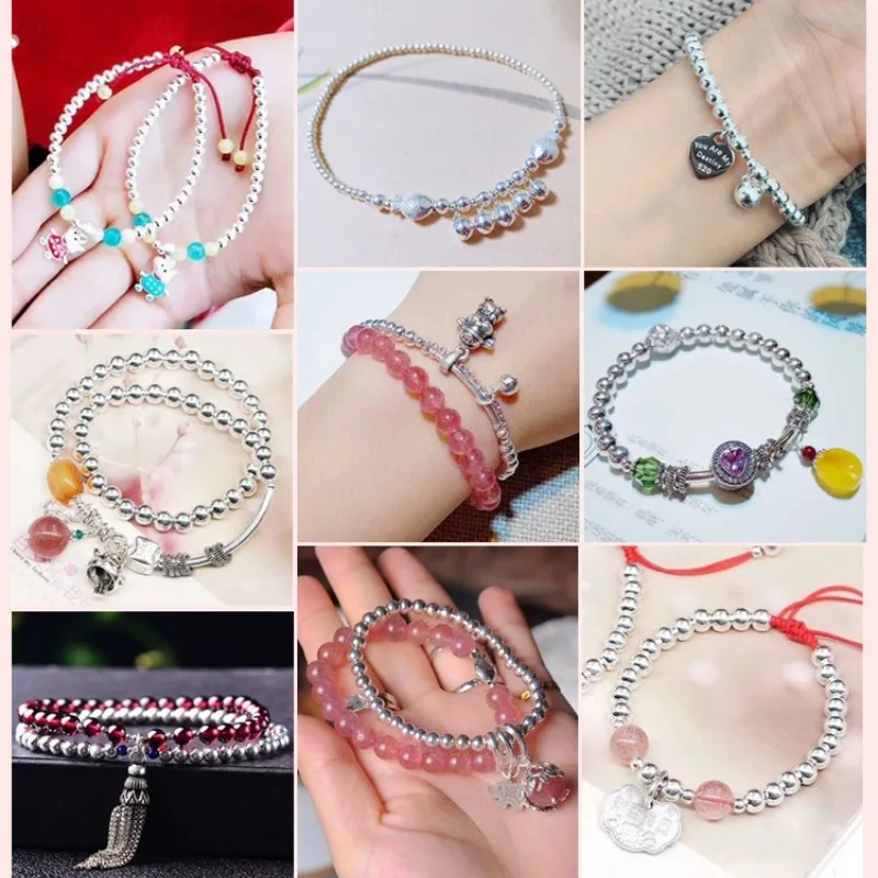 

S999 sterling silver beads scattered beads handmade DIY beaded accessories red rope bracelet ring silver bead accessories