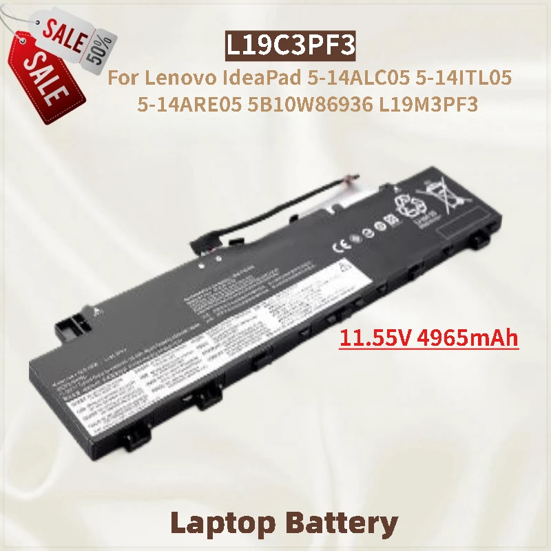 

L19C3PF3 Laptop Battery 11.55V 4965mAh For Lenovo IdeaPad 5-14ALC05 5-14ITL05 5-14ARE05 5B10W86936 L19M3PF3 New High Quality