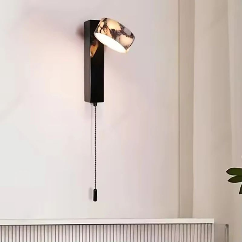 

Modern Natural Marble Wall Lamp Bedroom Hotel Hallway European Creative Adjustable Sconce With Switch Nordic Decor Wall Light