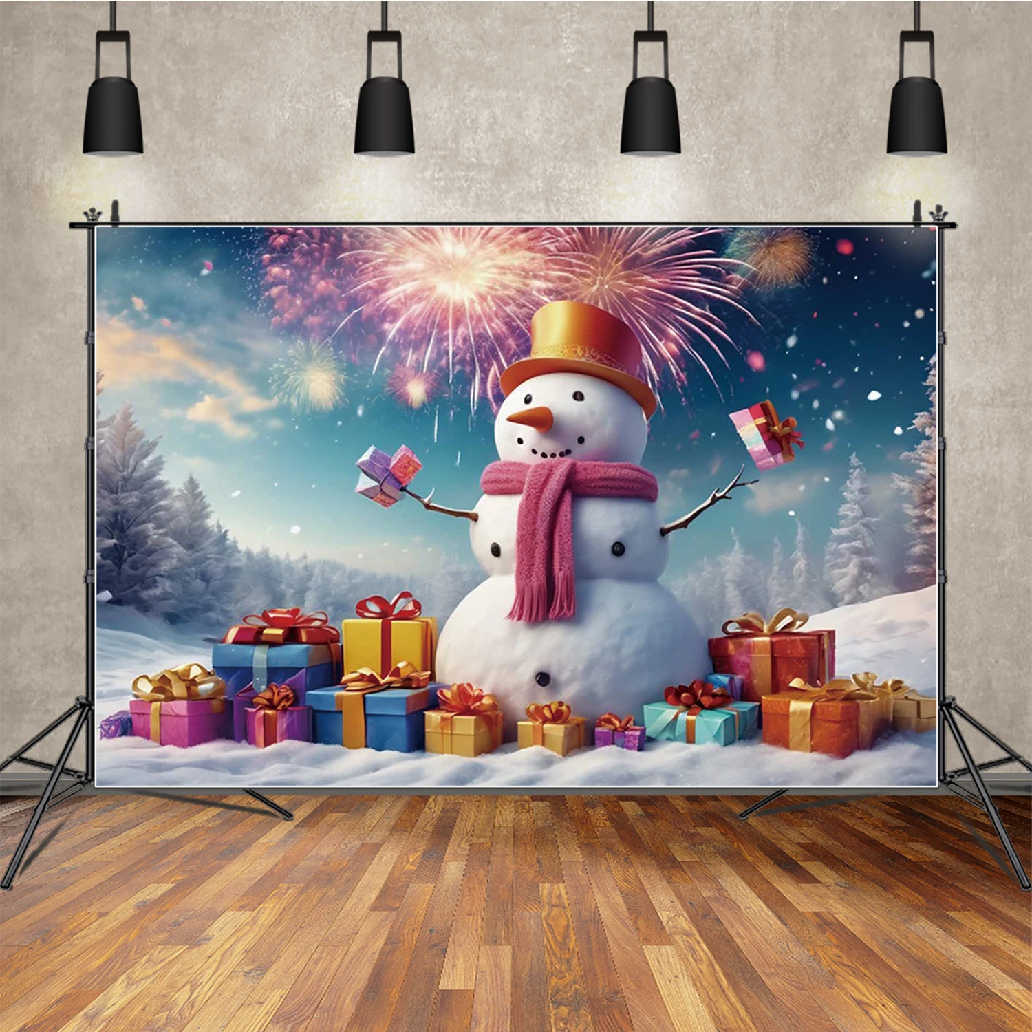 

MOON.QG Christmas Snowmen Background Forest Gifts Backdrops For Photography Party Supplies Decoration Photoshoot Portrait Props