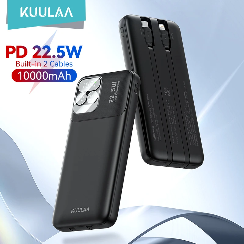 KUULAA Power Bank 10000mAh PD 22.5W Fast Charging Phone External Battery Powerbank Charger for Xiaomi Poco iPhone Samsung iPad