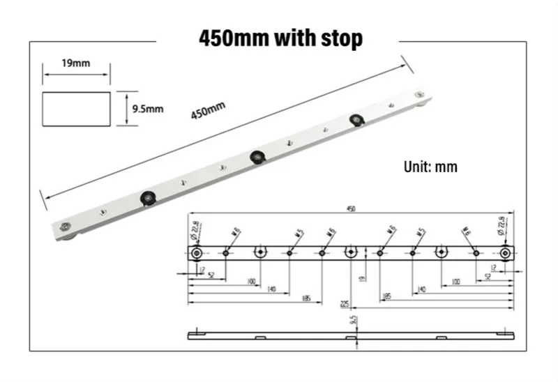 300/450/650mm Gehrung Bar Aluminium Slider Tisch Säge Gauge Stange Holzbearbeitung Werkzeug Geeignet Für T-Slot und T-Track – Detail 5