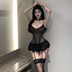 Suspensórios sem encosto em V profundo para mulheres, roupa interior sexy com cosplay, renda sem meias, bodysuit íntimo ousado