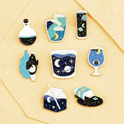 Romantic Starry Sky Bottle Enamel Pins Lovely Moon Star Box Brooches Women Men Coat Lapel Pin Badges Jewelry Gift for Friend New