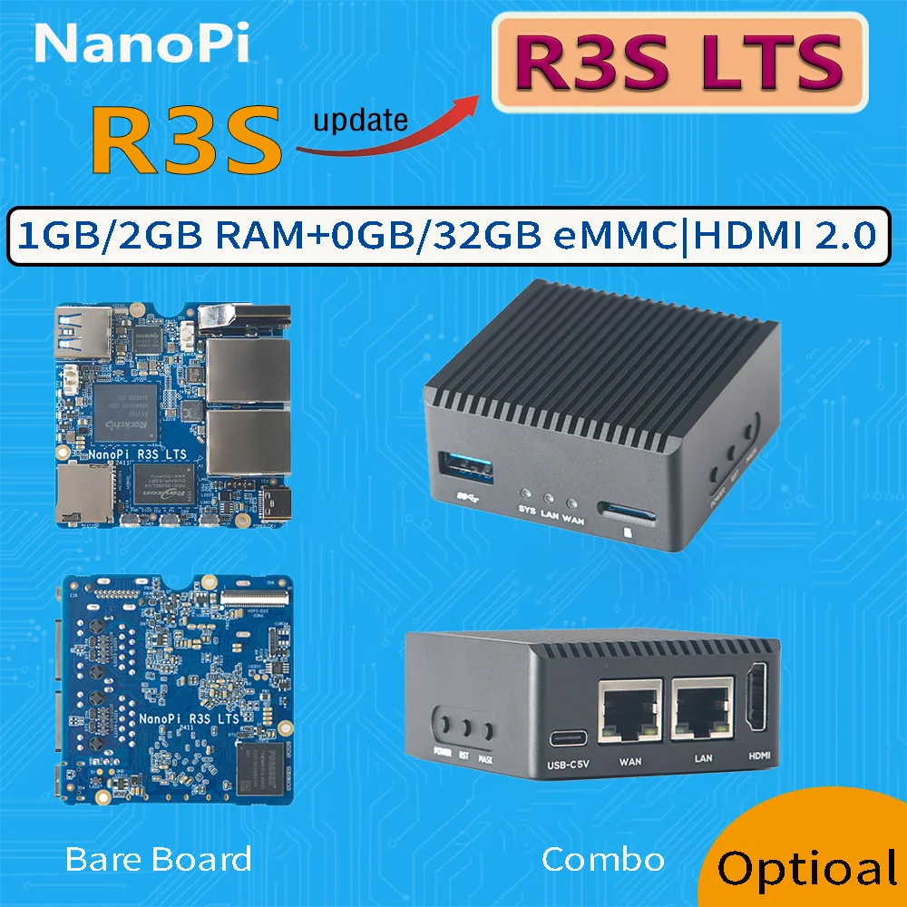 

Новый NanoPi R3S-LTS Rockchip RK3566 Dual Gbps Ethernet Port 1 ГБ/2 ГБ ОЗУ Обновленная версия