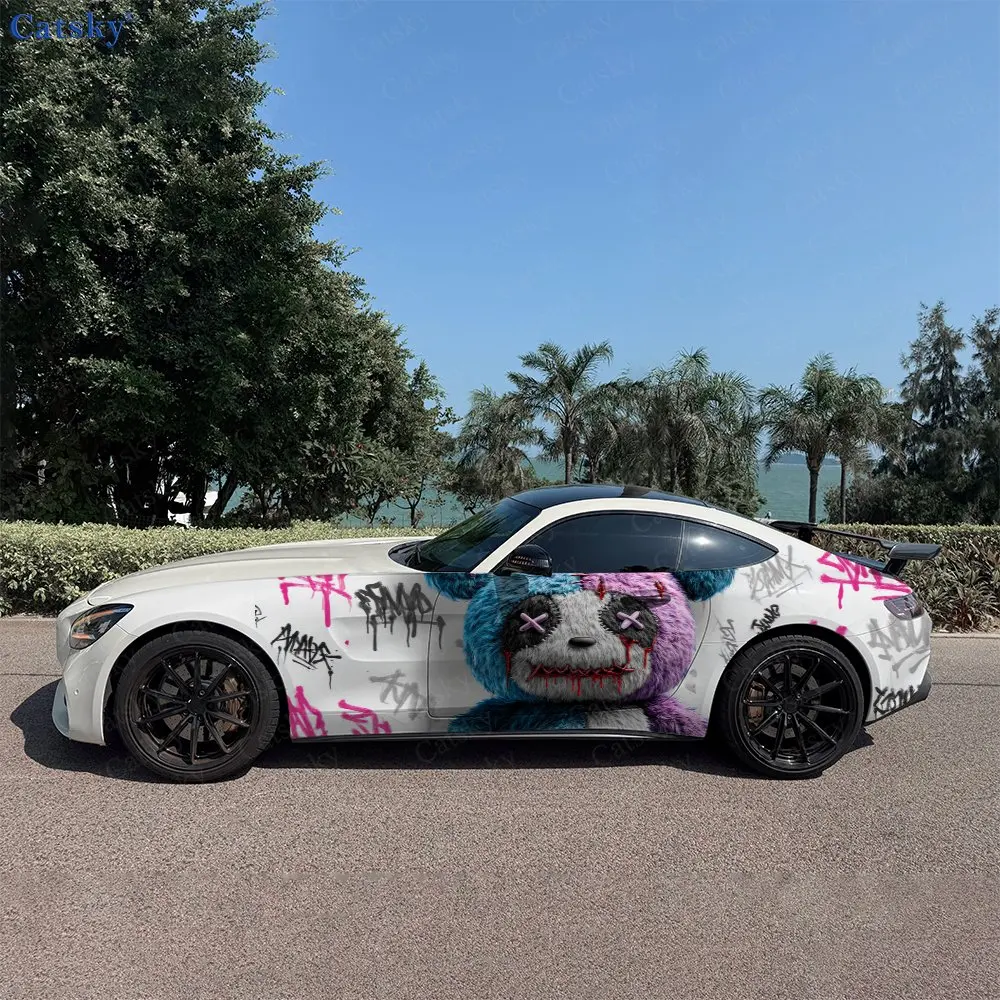 2pcs Split Color Bear Roar, Durable, Fade-resistant, Enhance Vehicle Aesthetics With Bold Artistic Design Car Vinyl Wraps