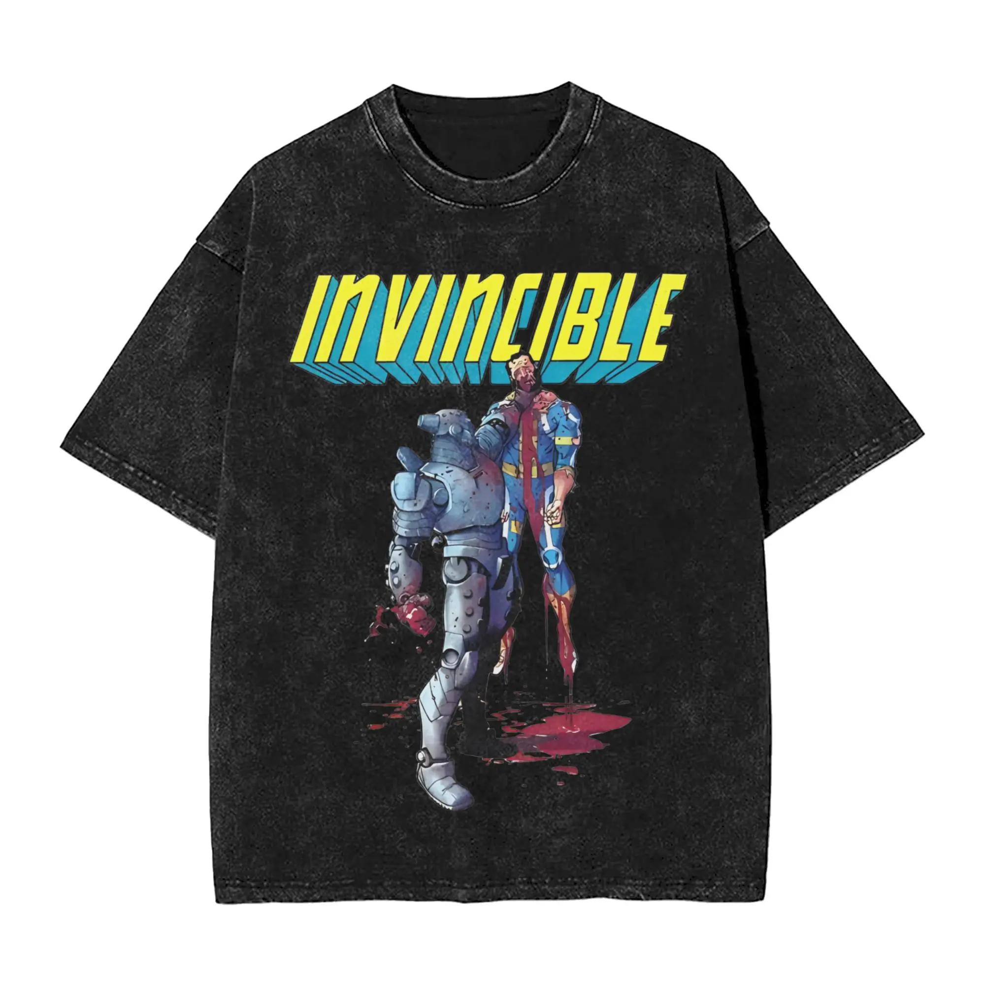

Robot Vs Immortal Invincible Washed футболка уличная одежда в стиле хип-хоп новинка футболка для мужчин женщин хлопок Harajuku
