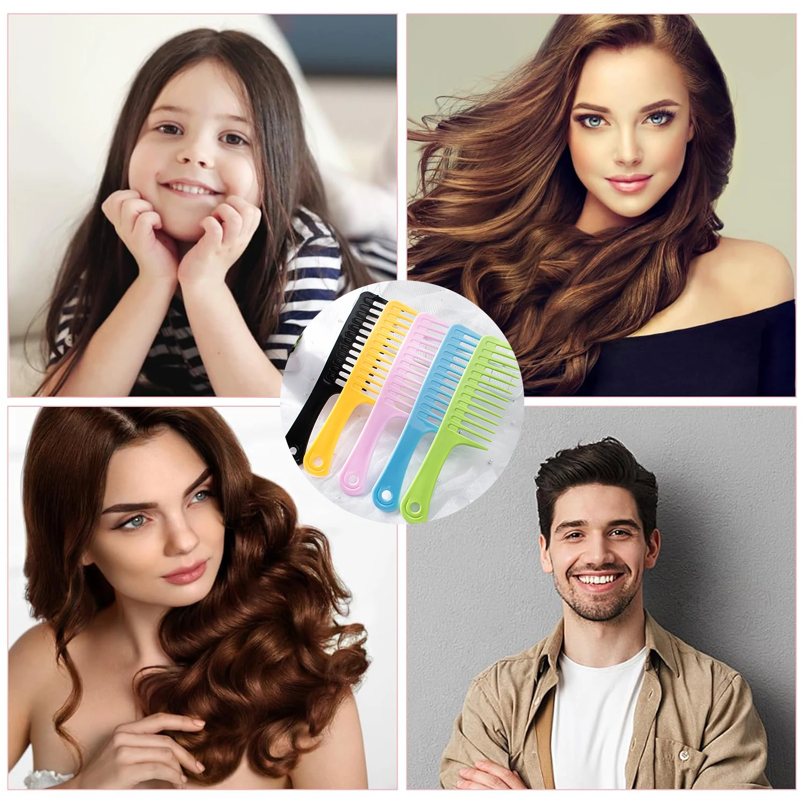 Breiter Zahn-Kamm aus Kunststoff für lockiges Haar für dickes, gewelltes Haar, Entwirrungs-Styling-Werkzeug, antistatisch, nass und trocken, Kamm für Friseurwerkzeuge