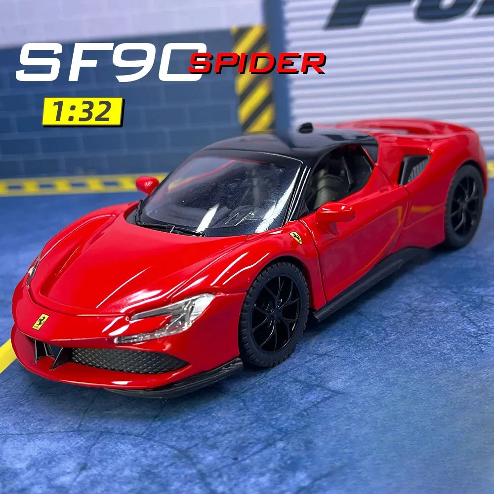 1:32 Ferrari SF90 Supercar High Simulation Diecast Metal Alloy Model Car Sound Light Pull Back Collection Toy Gifts